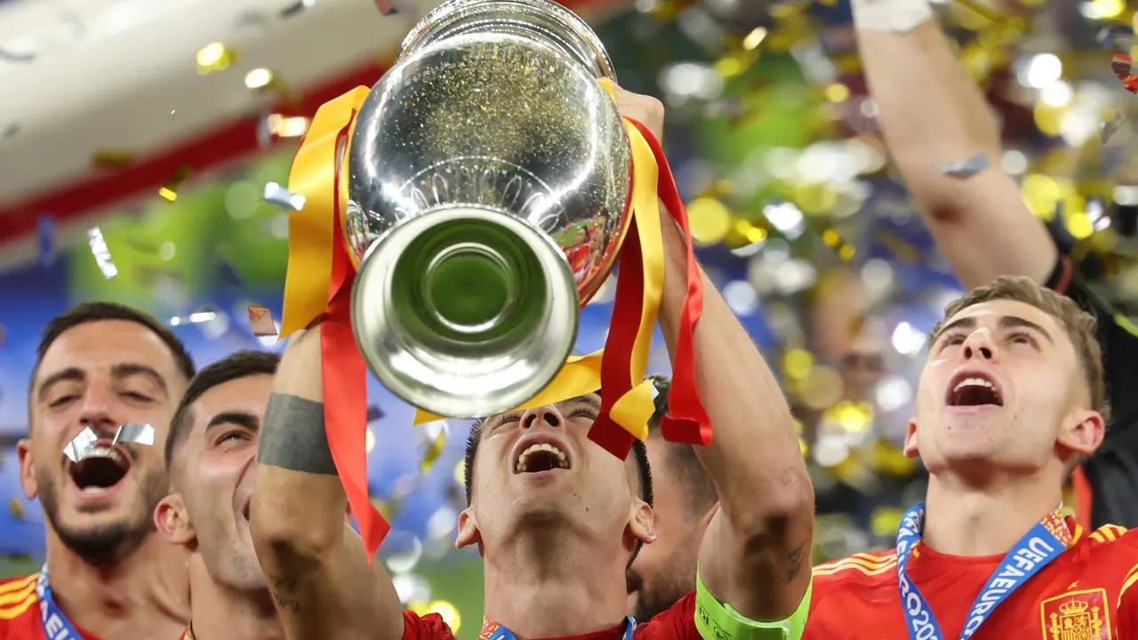 Alvaro Morata tras el encuentro correspondiente a la final de la Eurocopa que disputaron Inglaterra en el Estadio Ol&iacute;mpico de Berl&iacute;n. EFE/EPA/FRIEDEMANN VOGEL